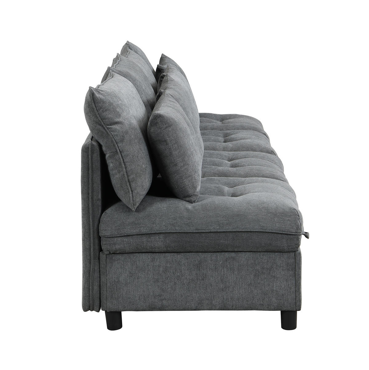 MODULÁRNA pohovka s poťahom chenille, 4-miestna, antique gray, s úložným priestorom a lôžkom,274/76/87 cm - tmavosivá, plast (274/87/76cm) - BEAOK