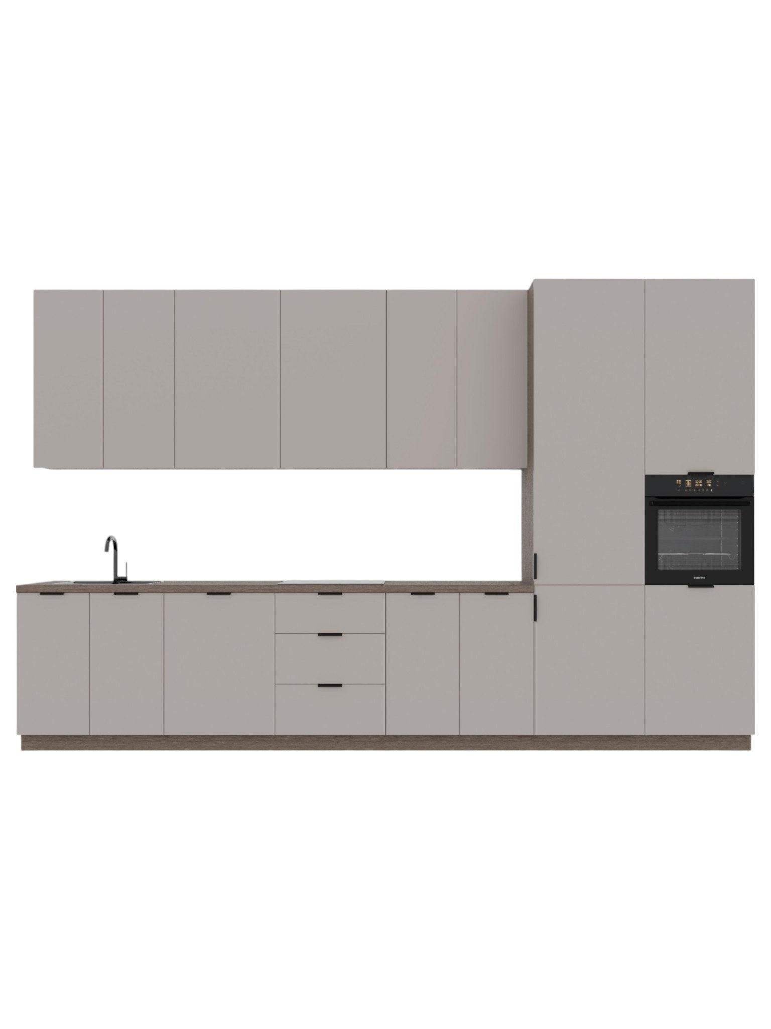 KÜCHENZEILE 400 cm – Sorento K73-G400 R – in Beige / Matt - Beige/Schwarz, Holz/Metall (400/247/58cm) - ROYAL24_MARKT