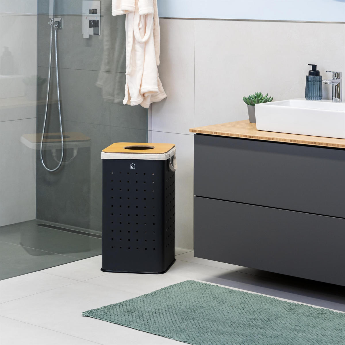 WÄSCHETONNE 50 Liter, schwarz - Schwarz, Metall (32/58/32cm) - eluno