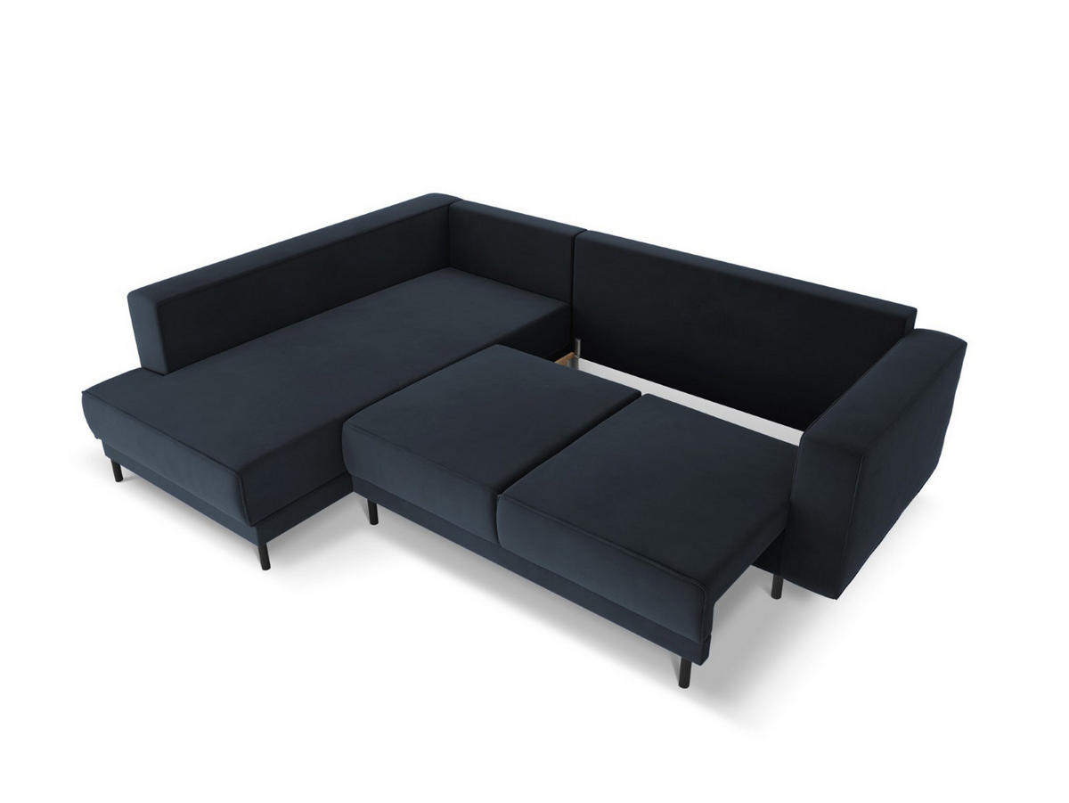 AUSKLAPPBARES-ECKSOFA links Caro aus Samt dunkelblau 5 Sitzplätze - Dunkelblau, Textil (187/247cm) - Micadoni