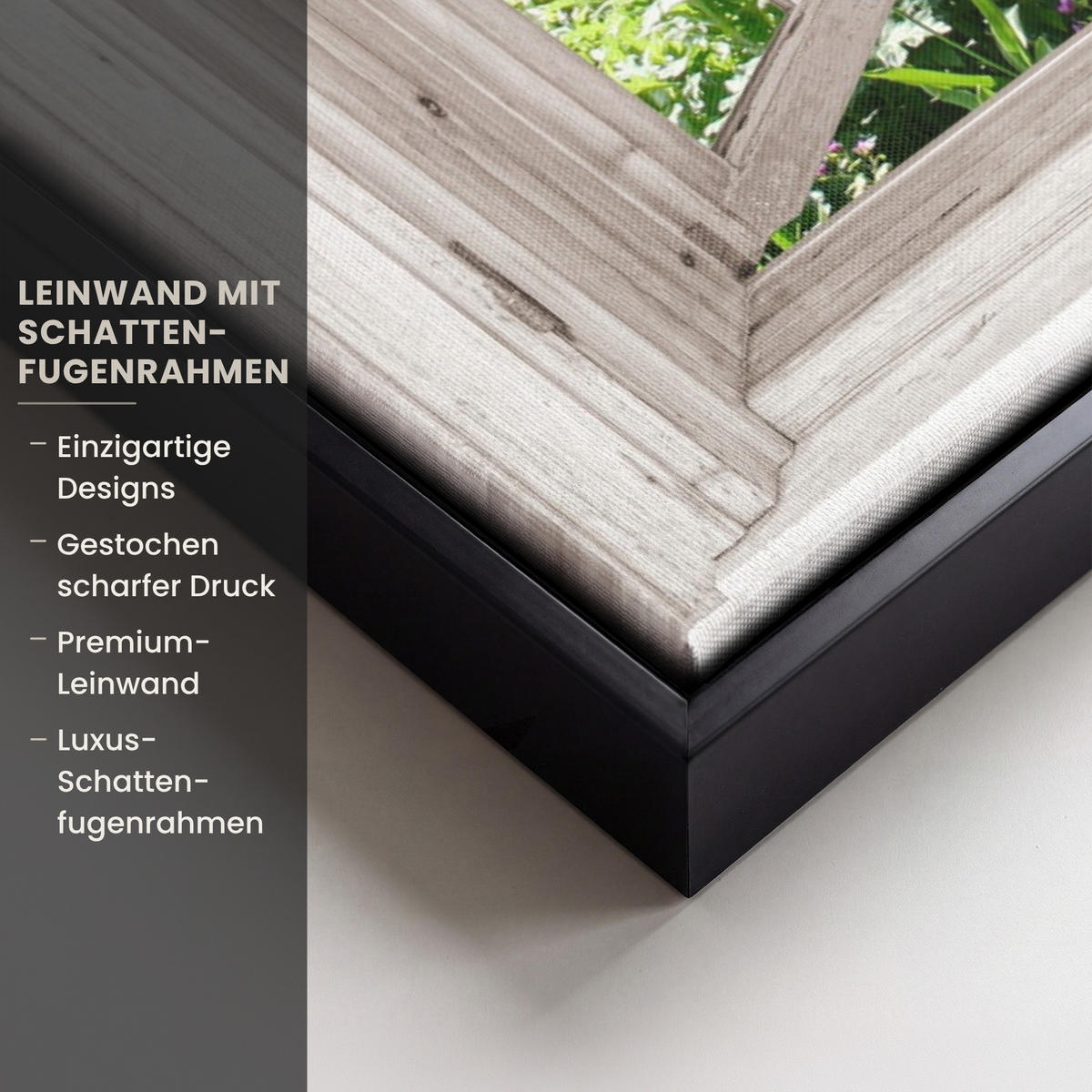 LEINWAND Bilder mit Rahmen - Blauer Regen - Blumen - Aussicht - Baum - Frühling - 80x60 - Grün, Textil (80/60cm) - MuchoWow