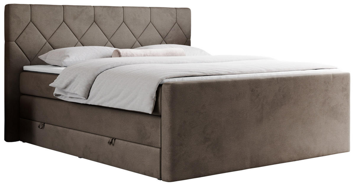 BOXSPRINGBETT KING EIGAR 140/200 Braun Velvet - H3 - Braun, Holz/Textil (140/200cm) - MKS