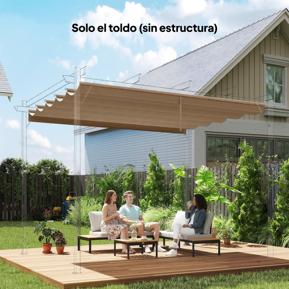 ERSATZDACH, 2,5x2,55 m einziehbar für 3x3 m Pergola, braun, mit 10 Abflusslöchern - Multicolor, Textil (250/6/255cm) - FORIOUS