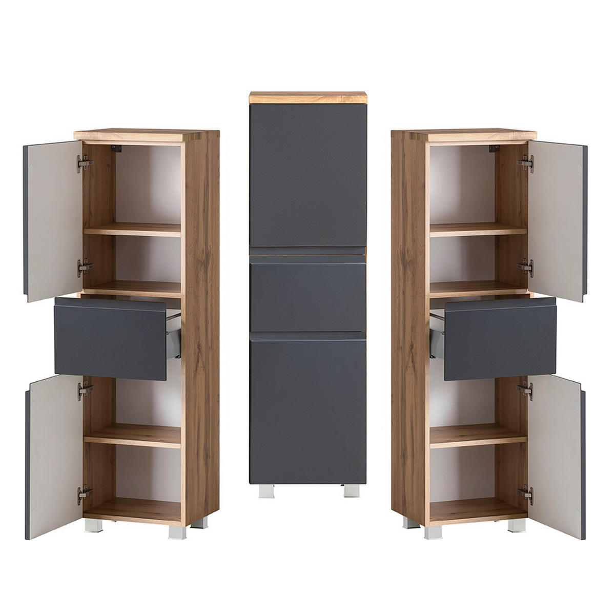 BADMÖBEL-SET 3-TLG. Vasto-03 - Grau, Holzwerkstoff (135/200/47cm) - Lomado