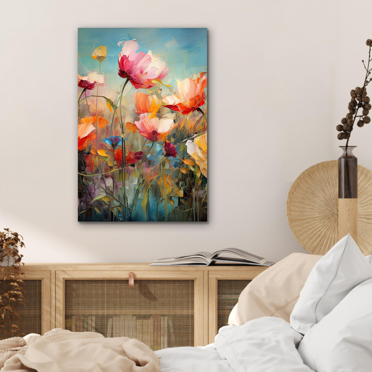 METALLBILD Blumen - Aquarell - Kunst - Botanisch - Natur 40x60 cm - Orange, Metall (40/60cm) - MuchoWow