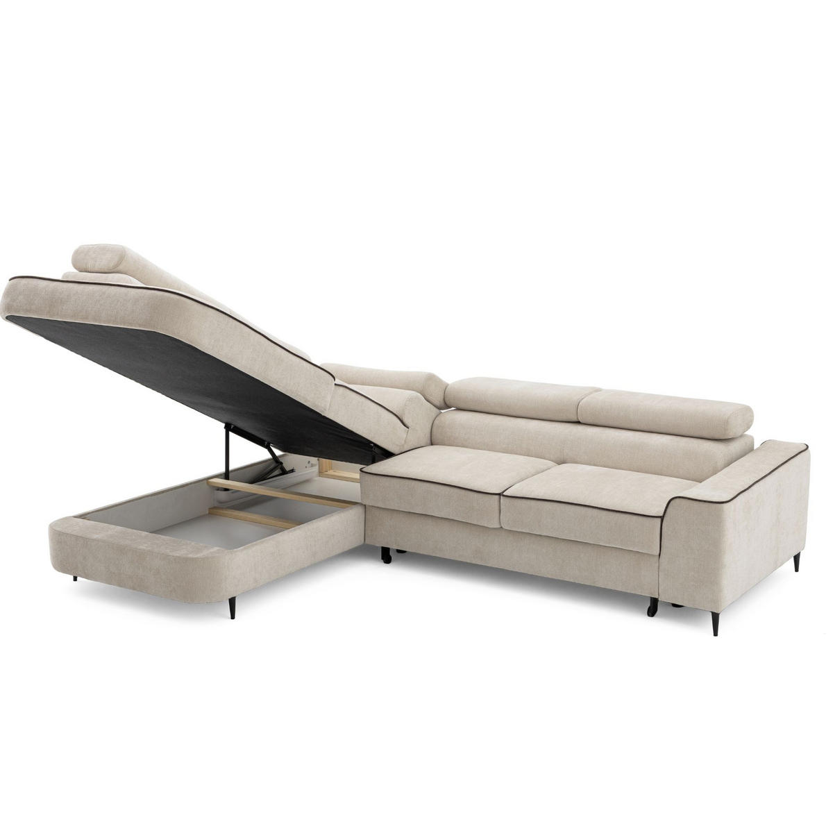 ECKSOFA EVER L Links mit Schlaffunktion 193x126 Chenille Beige - Beige/Schwarz, Holz/Textil (267/204cm) - Muffo