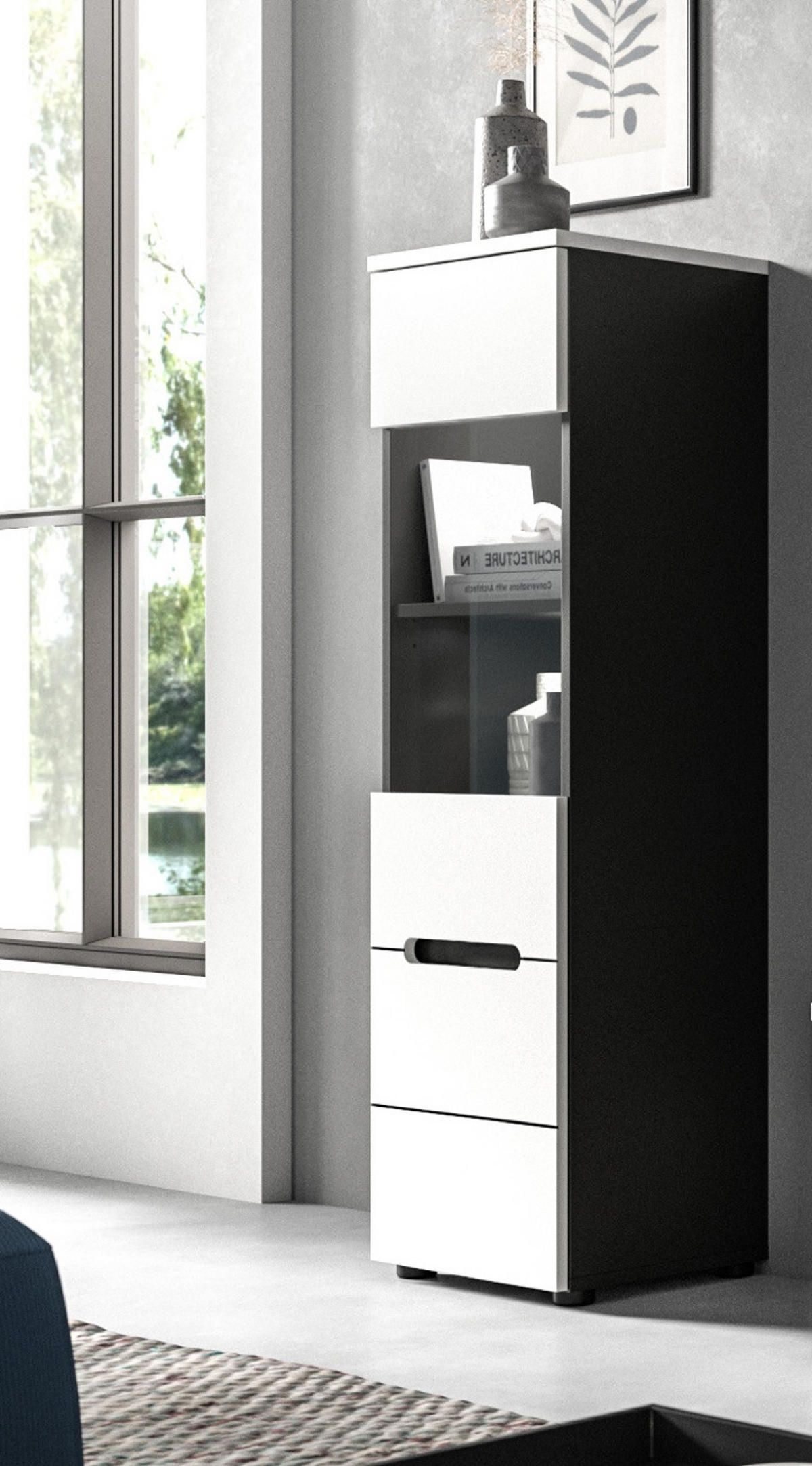 VITRINE weiß, grau, Vitrinenschrank hängend / stehend 36 cm - Schwarz/Weiß, Glas/Holzwerkstoff (36/125/33cm) - Inn.Furn