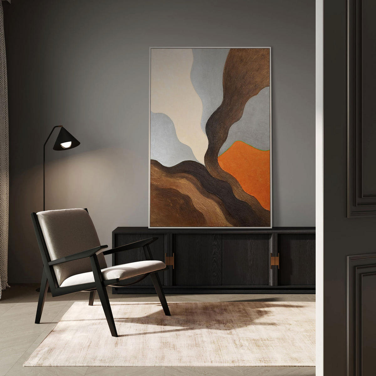 GEMÄLDE Abendliche Hügel Schattenfugenrahmen Eichefarben 140x100 cm - Eichefarben, Holz (140/100cm) - YS-art gallery