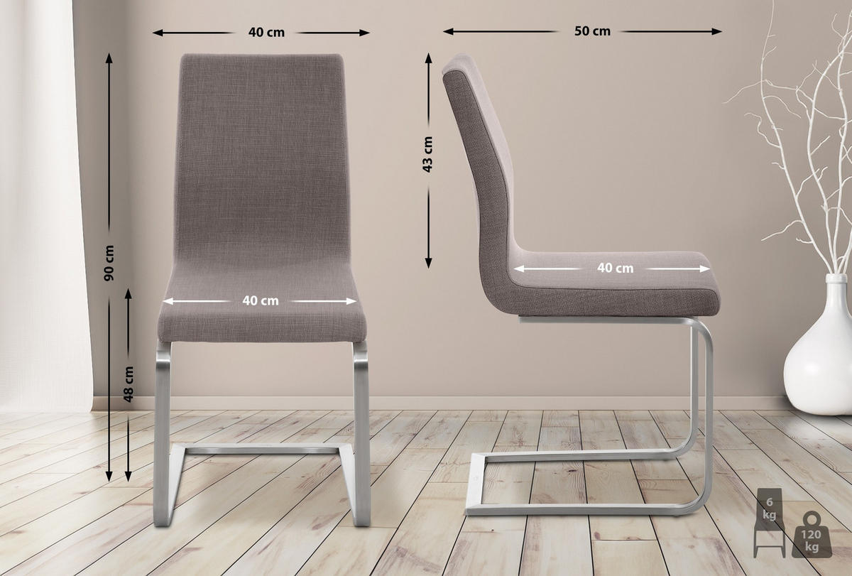 SCHWINGSTUHL Stoff Grau - Edelstahlfarben/Grau, Textil/Metall (40/90/50cm) - CLP