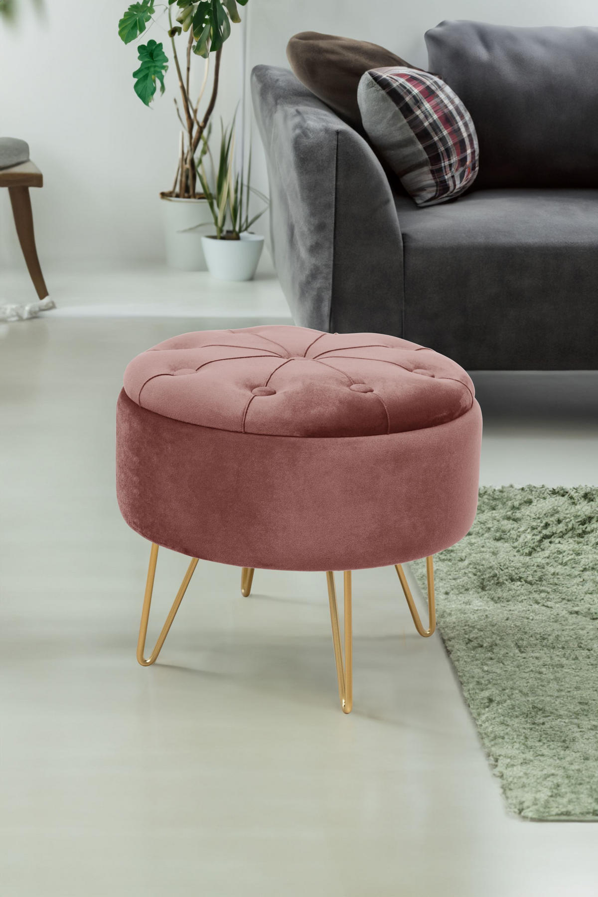 POUF Rosa 38x38x33 cm - Pink/Goldfarben, Textil/Metall (38/33/38cm) - Akord