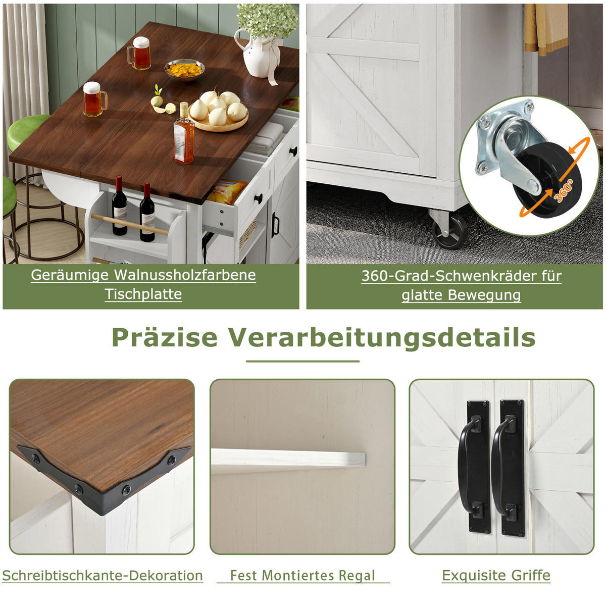 KÜCHENINSEL mit 3 Schubladen und 2 Schiebetüren 140 x 45/73 x 94 cm Beige - Beige, Holz (45/94/140cm) - Beauniv