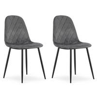 STUHL PIENZA 2-er Set, Grau, mit Samtstoff gepolstert - Anthrazit, Textil/Metall (45/88/51cm) - Komodee