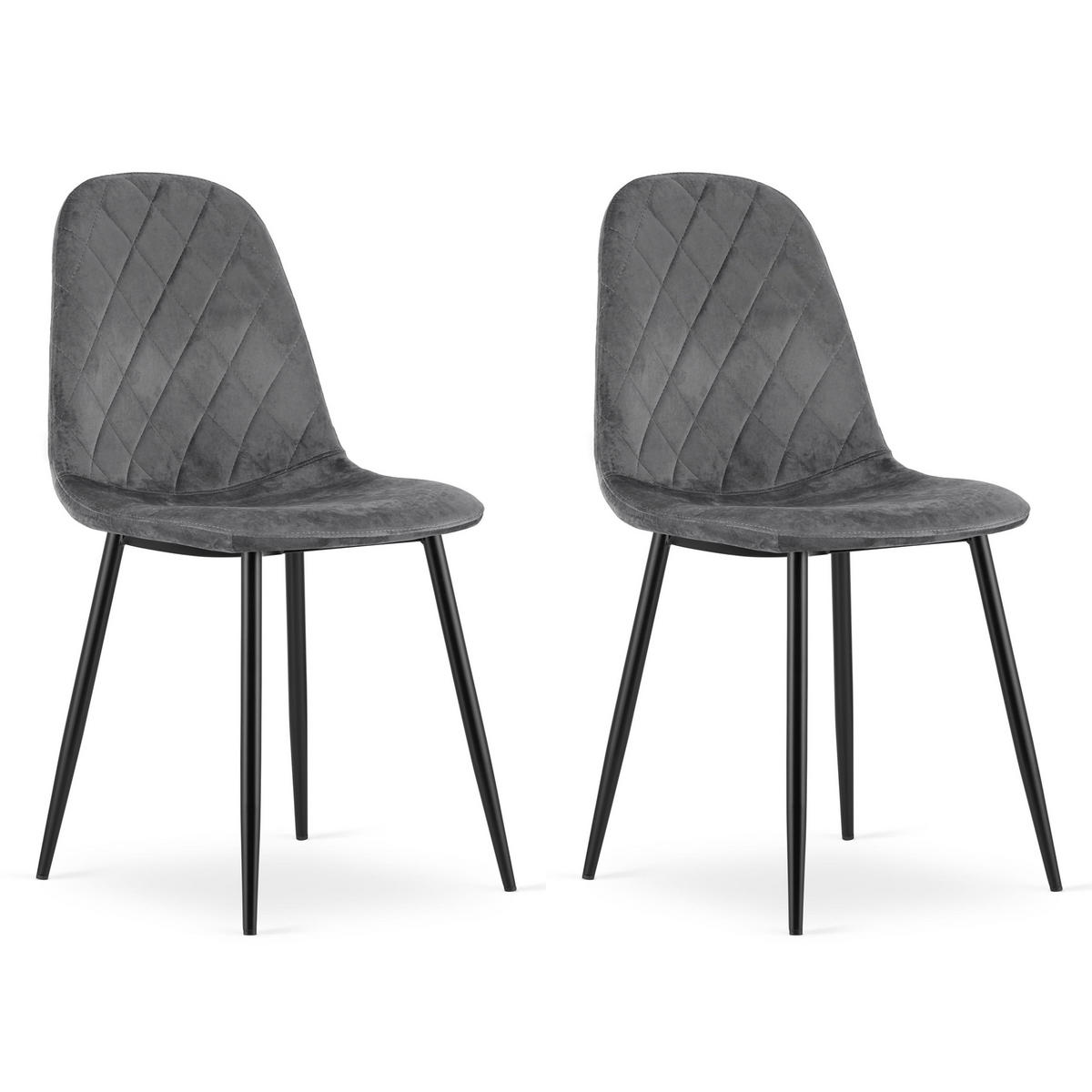 STUHL PIENZA 2-er Set, Grau, mit Samtstoff gepolstert - Anthrazit, Textil/Metall (45/88/51cm) - Komodee