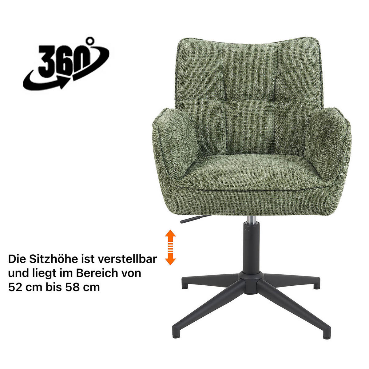 BÜROSTUHL Mika-Lea - Schwarz/Grün, Textil/Metall (59/81/66cm) - DUBI Möbel