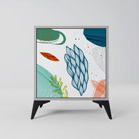 SIDEBOARD BOTANICAL HURRICANE, Grau, 57,5x42x70,5 cm, Schwarze Metall-Sternfüße - Multicolor/Schwarz, Holzwerkstoff/Metall (57.5/70.5/42cm) - SpaceRebels