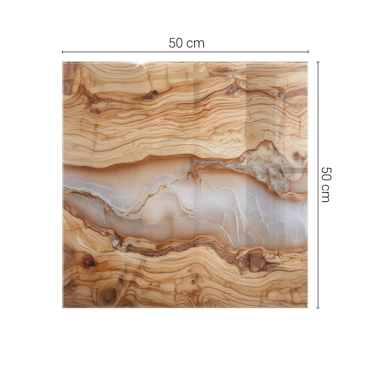 TISCHPLATTE 50x50 cm Naturholz mit Harz - Beige/Braun, Glas (50/50/0.4cm) - TULUP