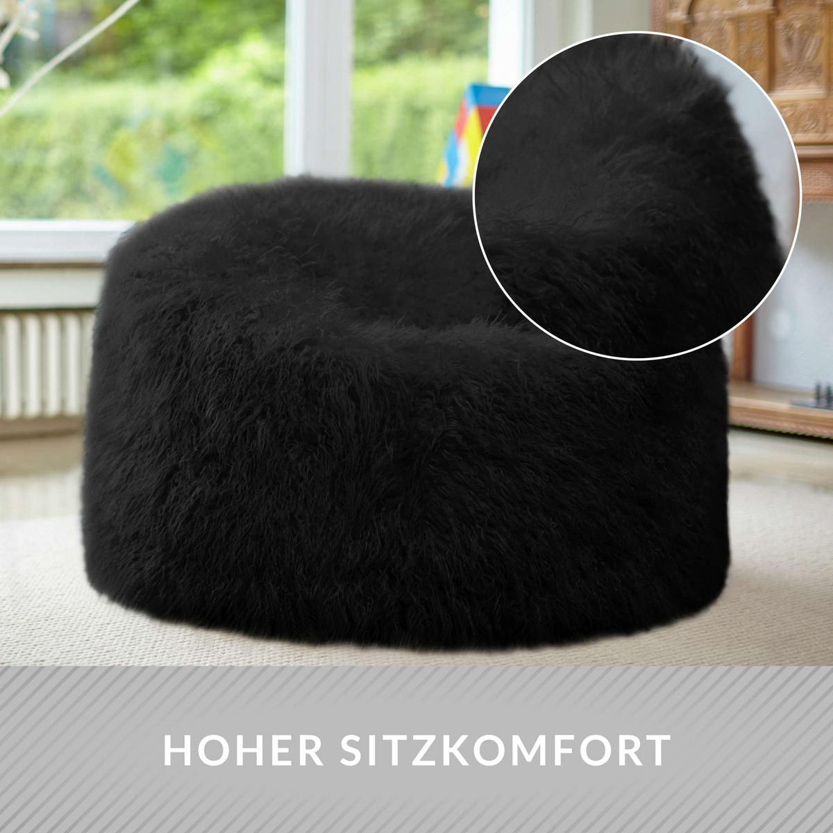 FELL SITZSACK-Hocker Pouf XXL 100x55cm - Schwarz, Textil (100/55/55cm) - Green Bean