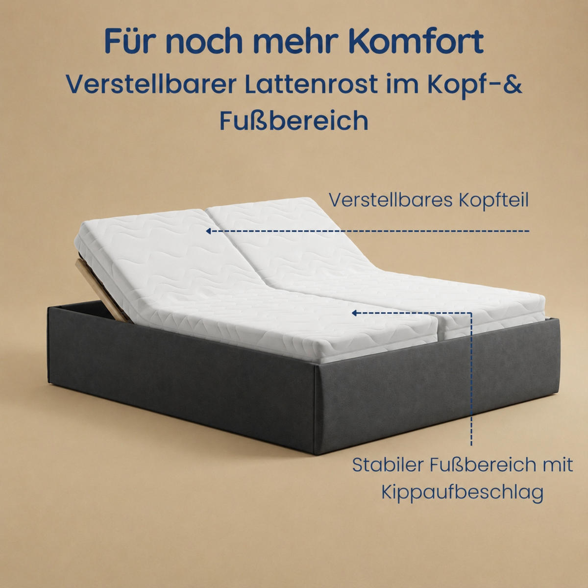 POLSTERBETT mit Stauraum & H2 Matratze 200x200 cm in Anthrazit - Anthrazit, Textil (200/200cm) - Home Collective