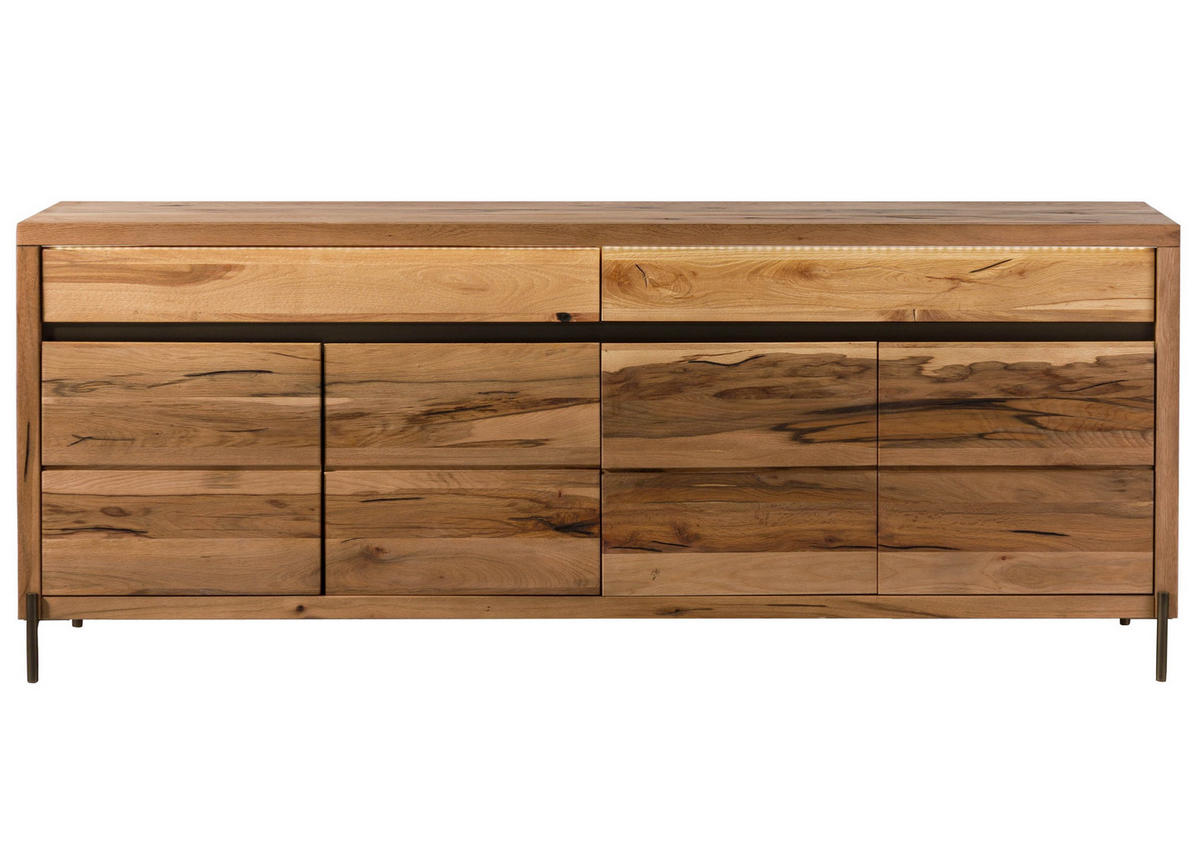 SIDEBOARD Wild-/Zerreiche 202x47x80 natur geölt MONTREUX LUX #101 - Braun, Holz (202/80/47cm) - Massivmoebel24