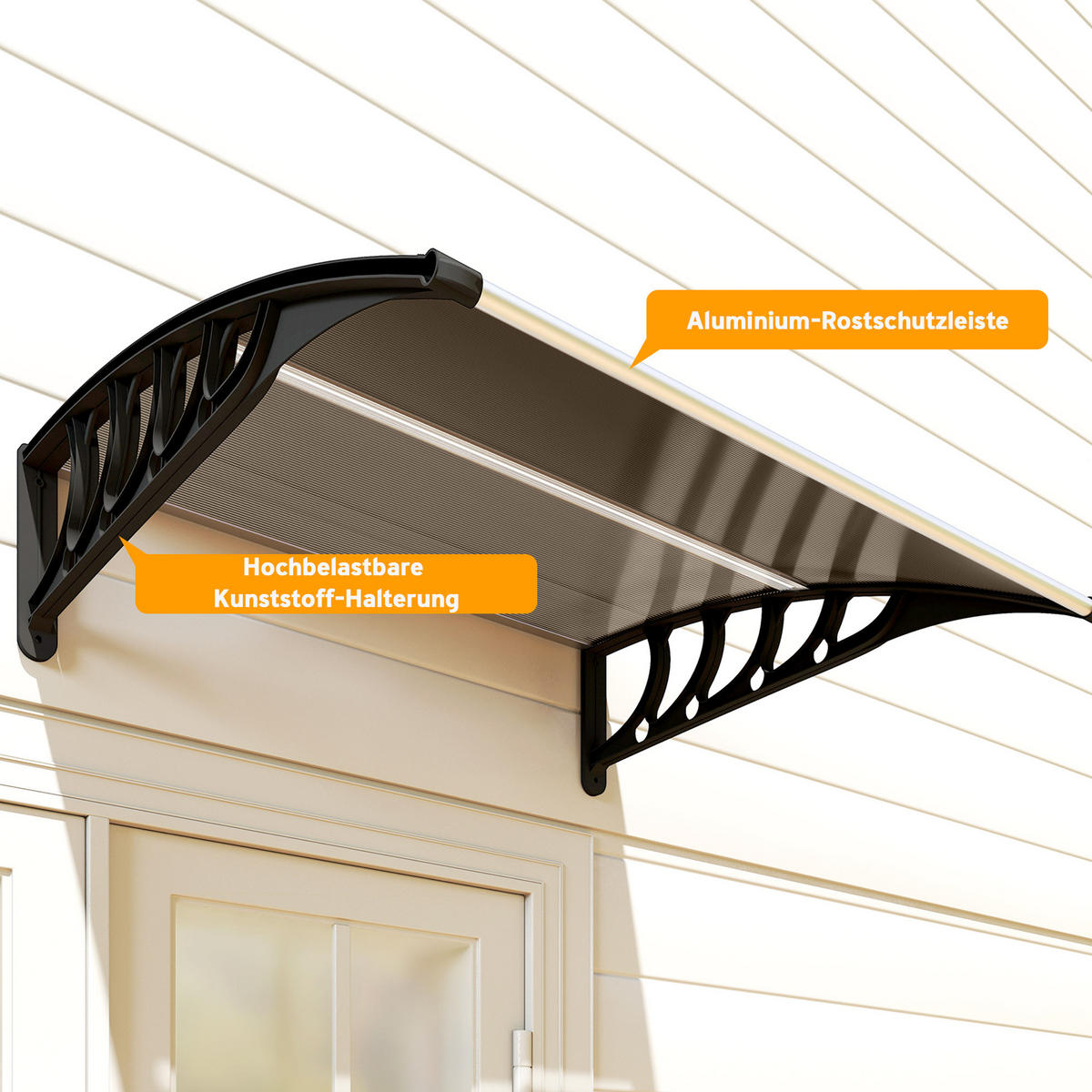 PULTVORDACH Vordach für Haustür 103x96,5x27cm mit UV Schutz für draußen Braun - Braun, Kunststoff (96.5/27/103cm) - Outsunny