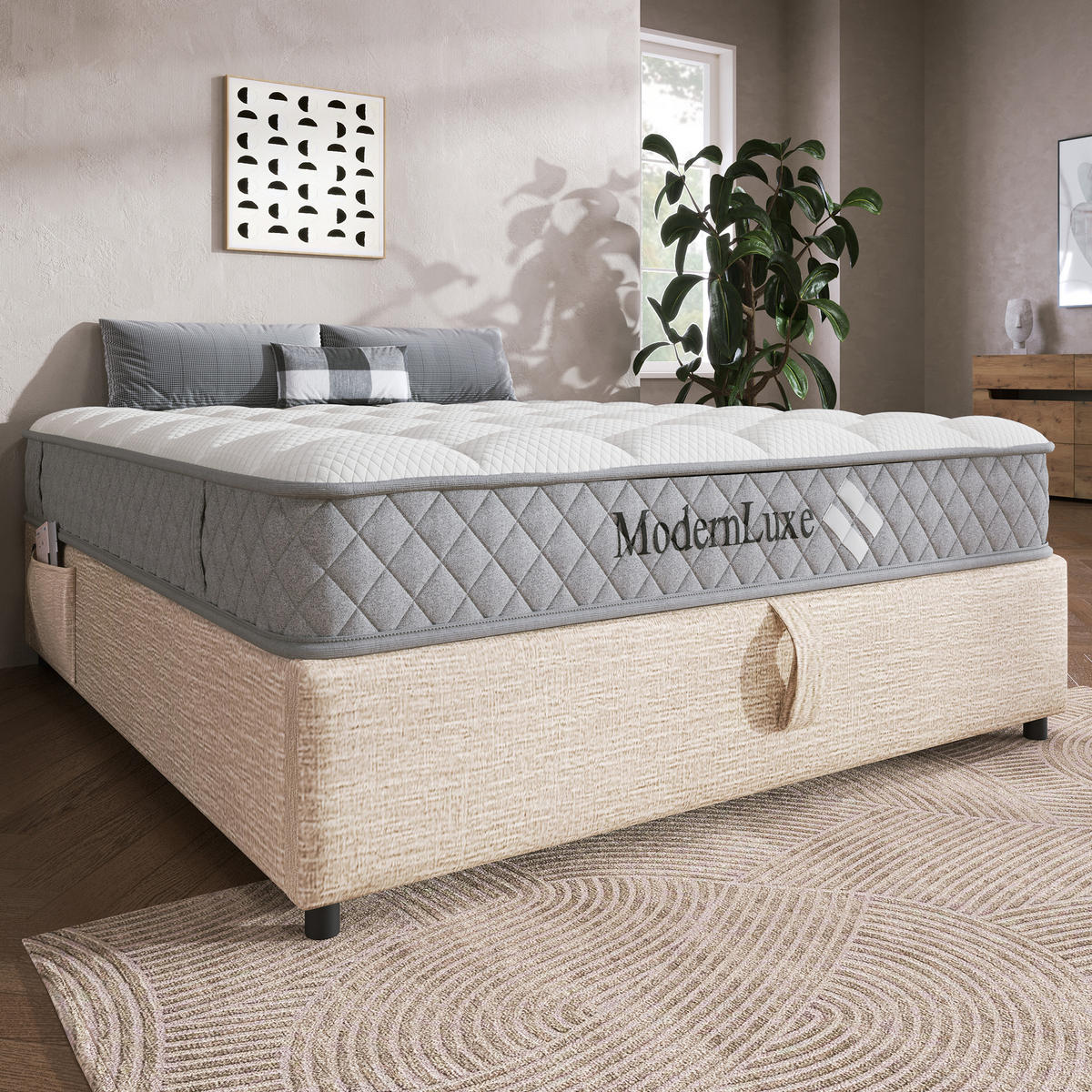 TASCHENFEDERKERNMATRATZE 160/200 cm H3, 20 cm hoch, 7 Zonen, mit 4 Griffen - Weiß, Textil (160/200cm)