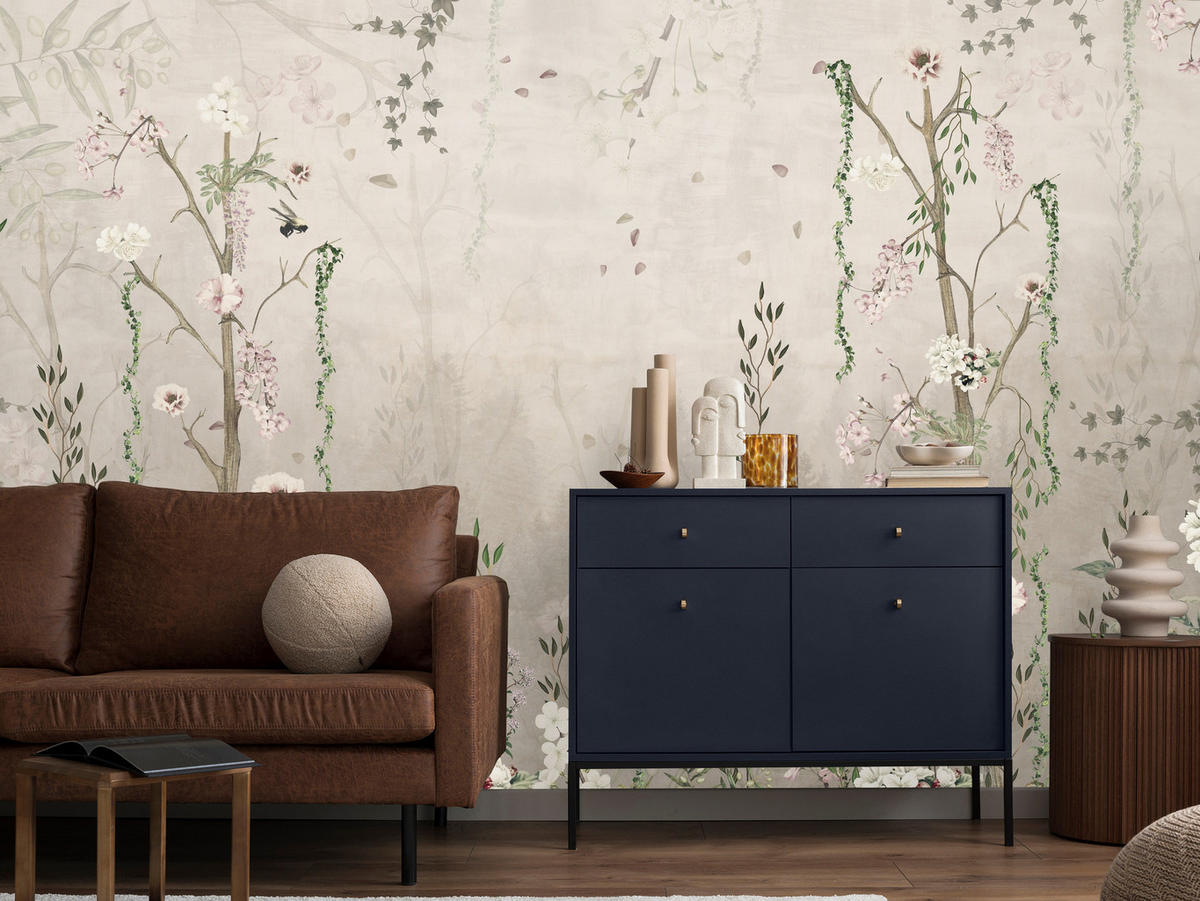 FOTOTAPETE für Wohnzimmer Vintage Blumenwiese Wildblumen Natur 500x350 - Beige/Braun, Papier (500/350cm) - Muralo