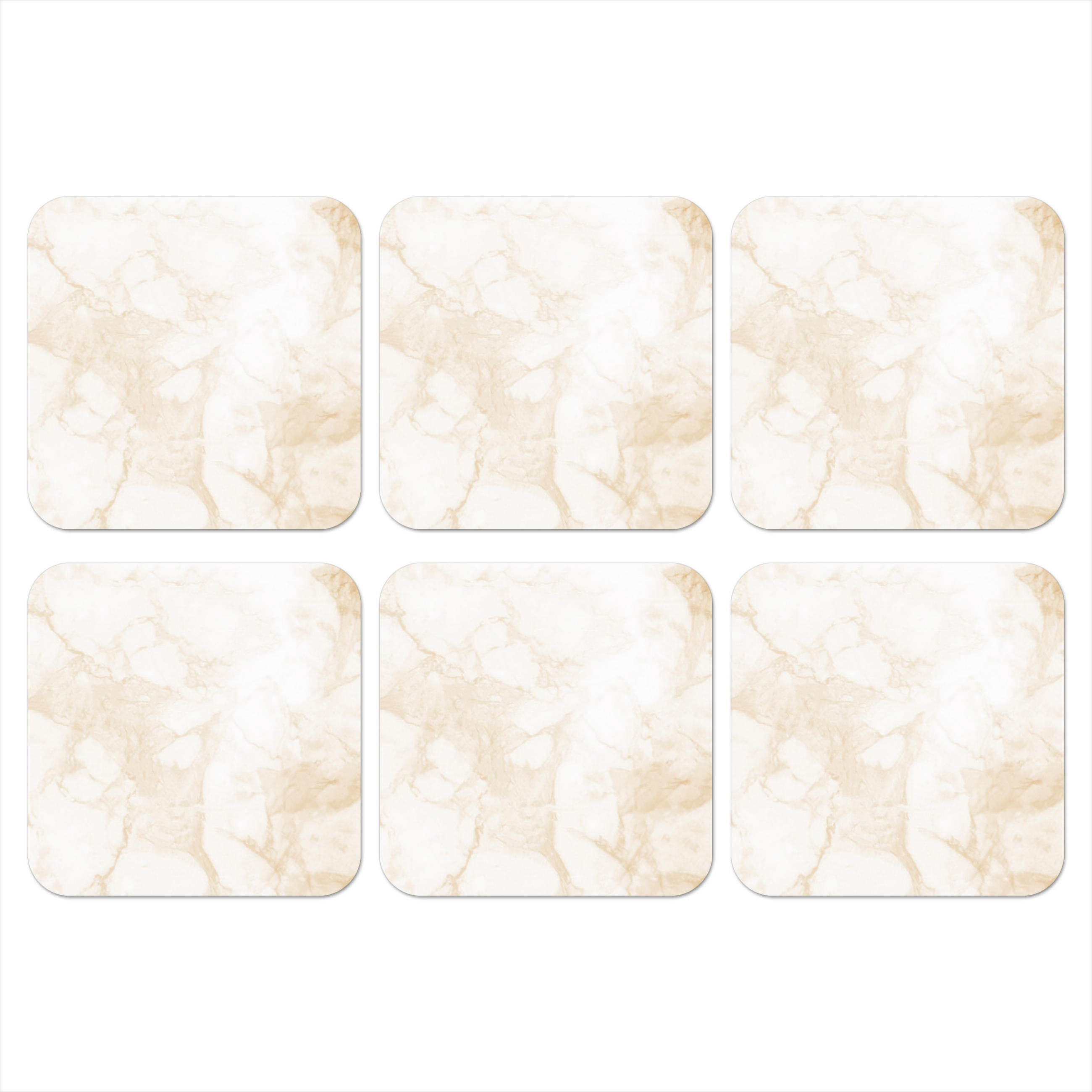 GLASUNTERSETZER 6er-Set Marmor - Weiß - Gold - Luxus 10x10 cm - Creme, Naturmaterialien (10/0.2cm) - MuchoWow