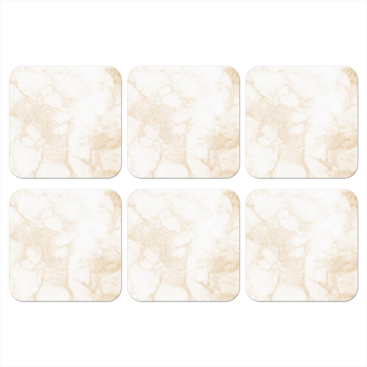GLASUNTERSETZER 6er-Set Marmor - Weiß - Gold - Luxus 10x10 cm - Creme, Naturmaterialien (10/0.2cm) - MuchoWow