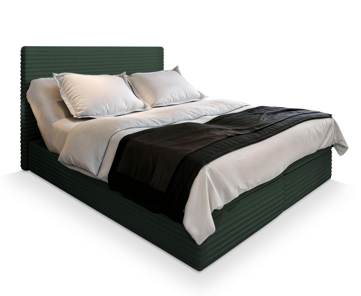BOXBETT MILARA 180x200 cm mit Matratze und Topper - Grün - Grün, Holz (180/200cm) - MASSENO