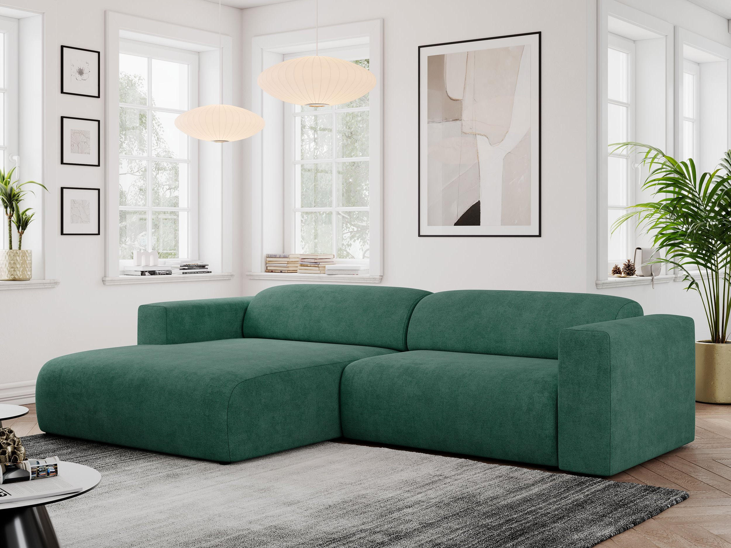 ECKSOFA PASADENA Grün Struktur - Links Seite - Schwarz/Grün, Kunststoff/Textil (288/180cm) - MKS