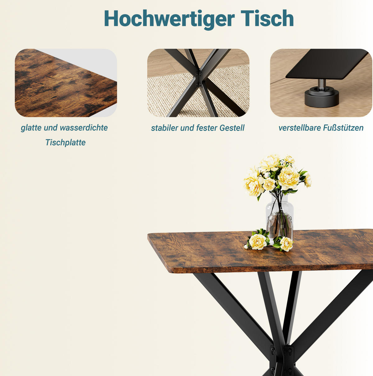BEISTELLTISCH aus Spanplatte 80x80x75 cm Braun mit X-Gestell, höhenverstellbaren Füßen und pflegeleichter Oberfläche - Braun, Holzwerkstoff (80/80/75cm) - Modfu