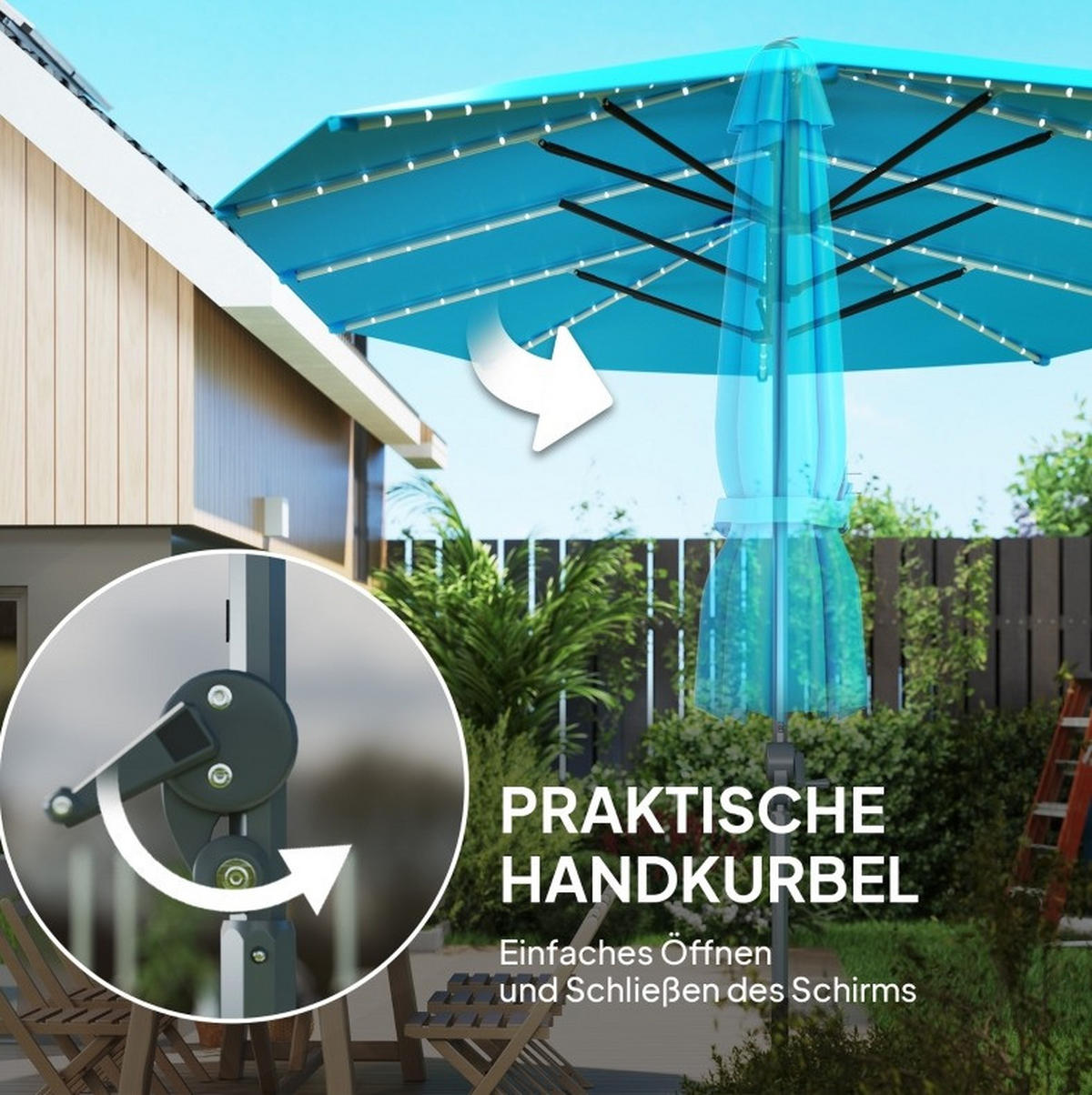 SONNENSCHIRM aus Stahl 294x294x250 cm in Navy Blue mit Kurbel & Neigefunktion - Blau, Metall (294/294cm) - Modfu