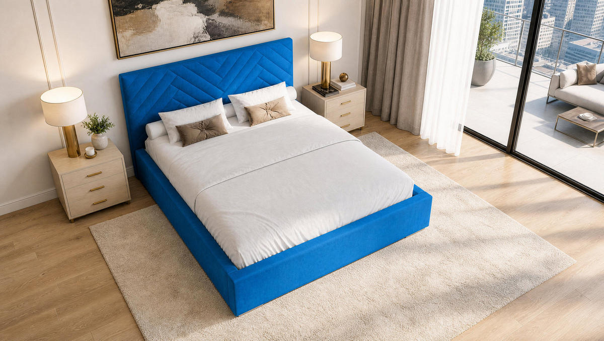 POLSTERBETT 180x200 cm AURA, Doppelbett mit Bettkasten und Lattenrost aus Holz, Velourstoff: Blau - Blau, Holz/Kunststoff (180/200cm) - Marpur