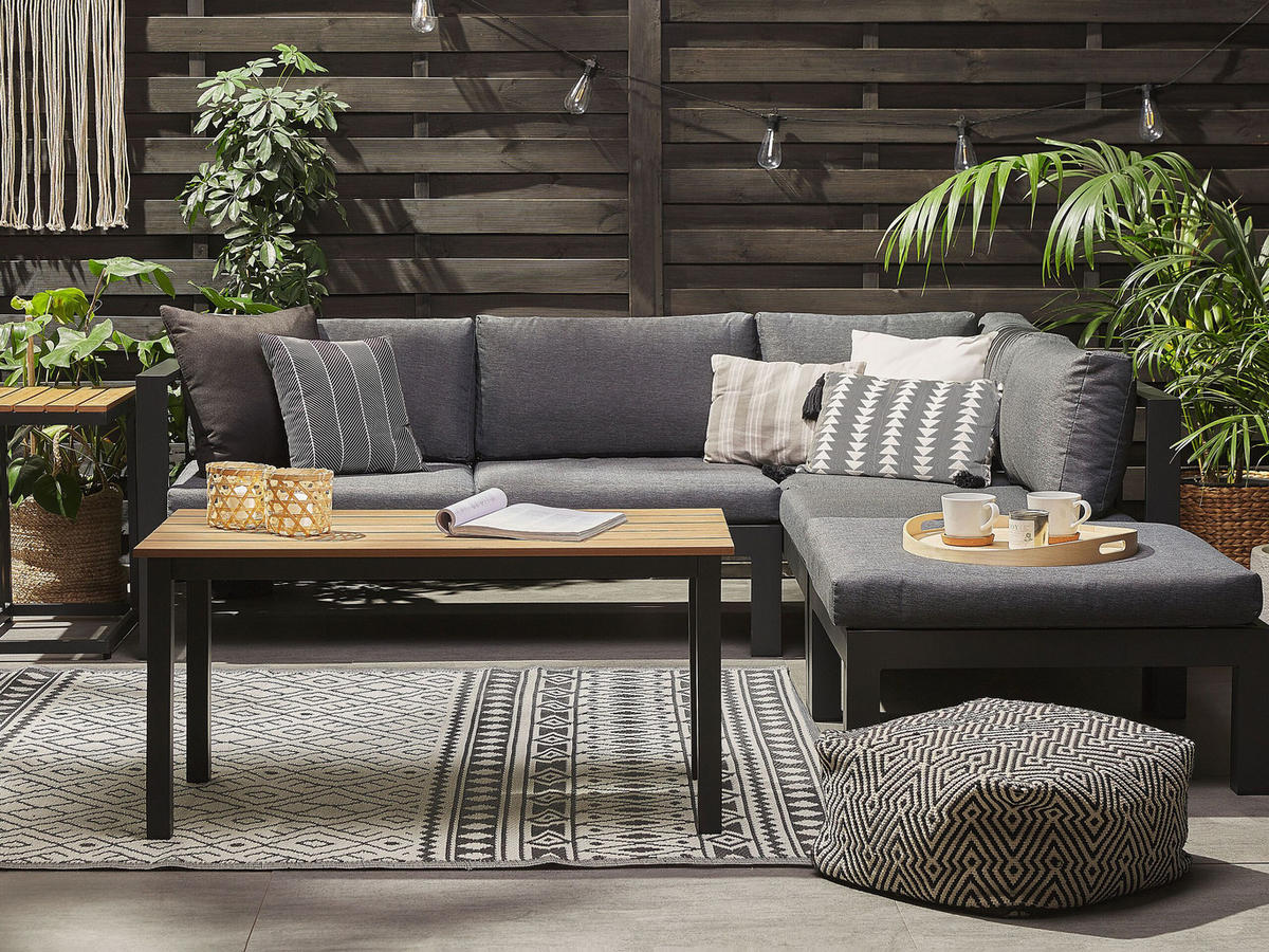 LOUNGE SET 5-Sitzer schwarz Auflagen grau Messina - Schwarz/Grau, Metall - Beliani