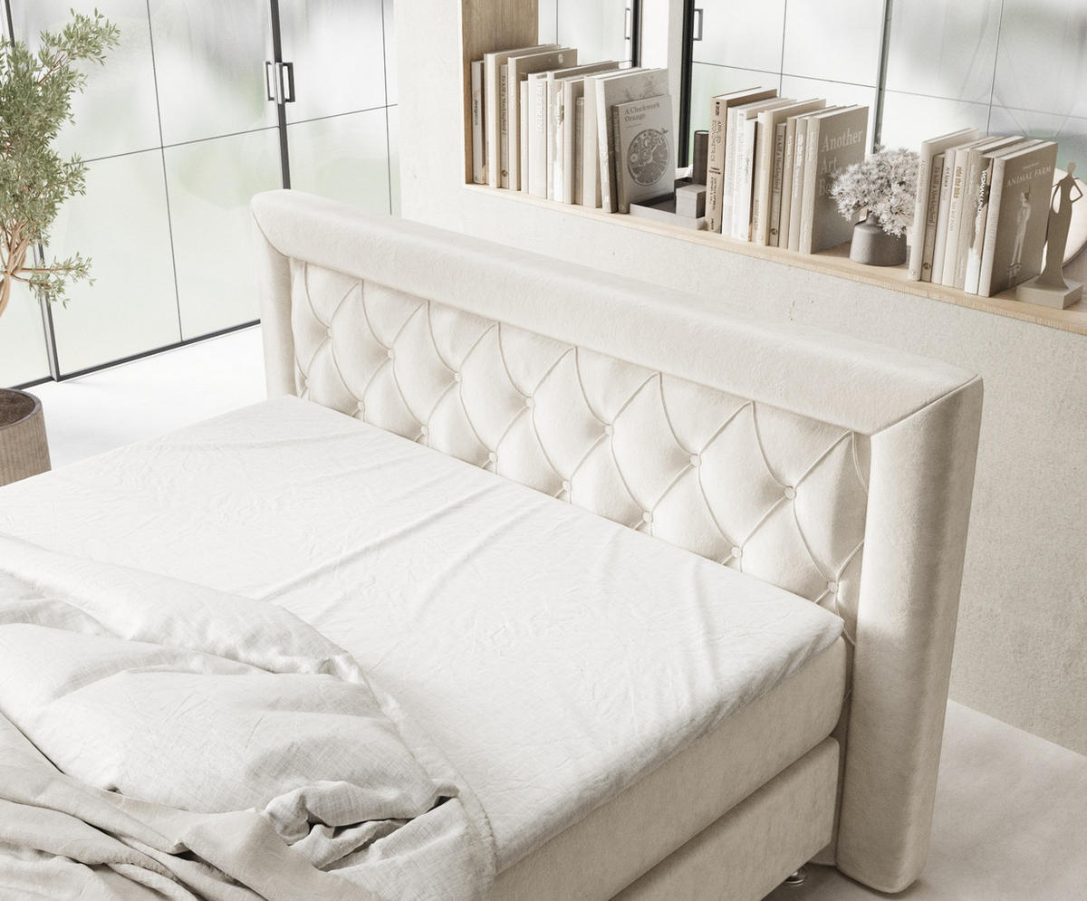 BOXSPRINGBETT Lavello Ecru 180/200 cm mit Latex-Topper - Ecru/Silberfarben, Holz/Holzwerkstoff (180/200cm) - Maison de Reve