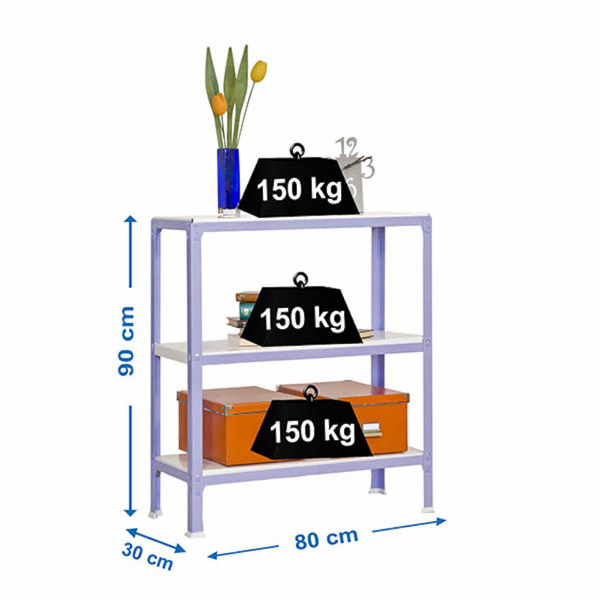 WOHNREGAL LIVING KOALA METAL mit 3 Fachböden | HxBxT 90x80x30cm | Fachlast 150kg | Lila/Weiß - Lila, Metall (80/90/30cm) - PROREGAL
