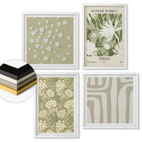 WANDBILDER 4er-Set - 50x50 cm & 40x60 cm Weißer Rahmen - Boho-Pflanzenkompositionen in Pastellfarben - Weiß, Kunststoff (50/50cm) - ArtPrintCave