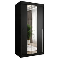 SCHIEBETÜRENSCHRANK mit Spiegel 100 cm Breite, schwarz mit silbernem Griff - Silberfarben/Schwarz, Holzwerkstoff (100/200/62cm) - Home Collective