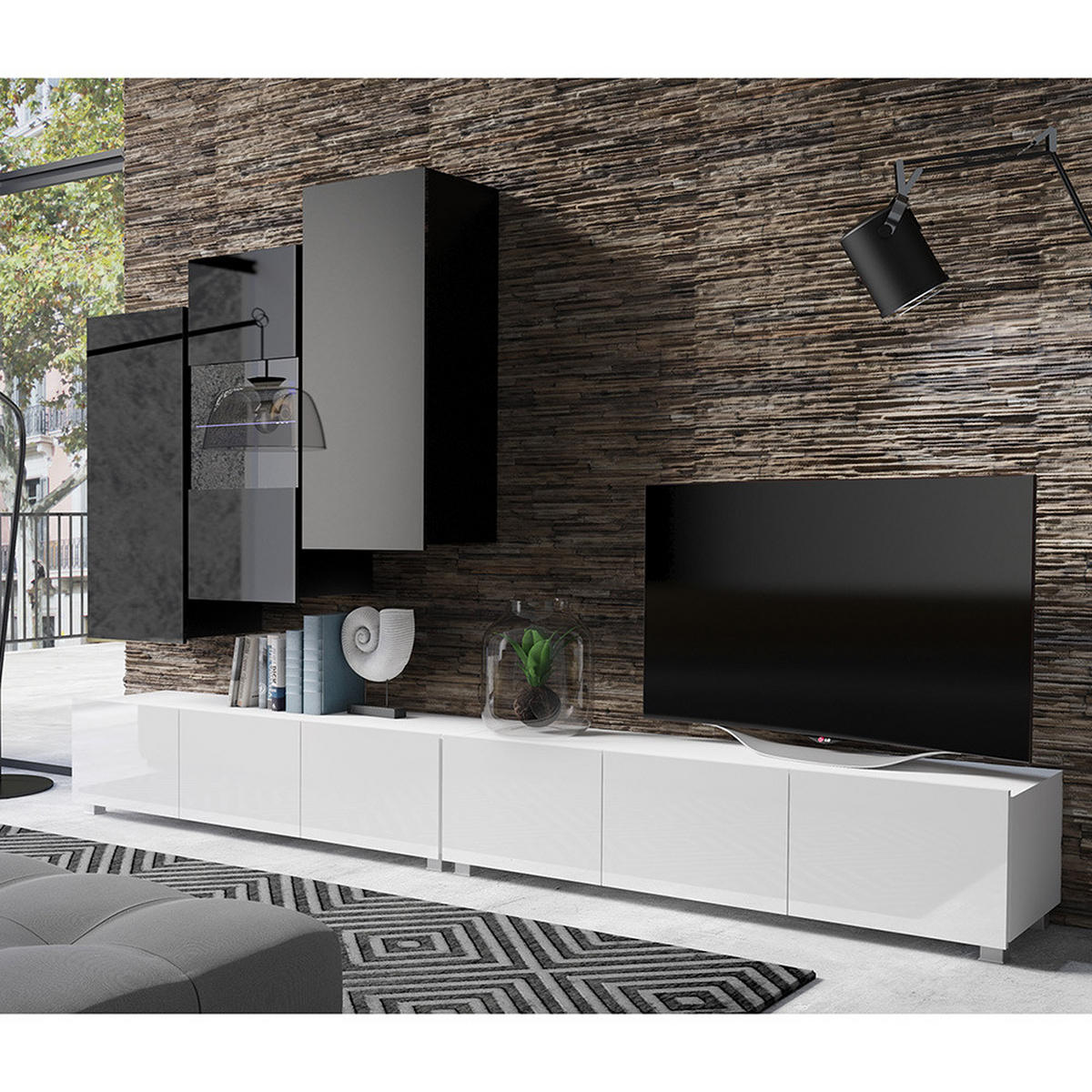 VITRINE Cairns-132 - Schwarz, Holzwerkstoff (45/117/32cm) - Lomado