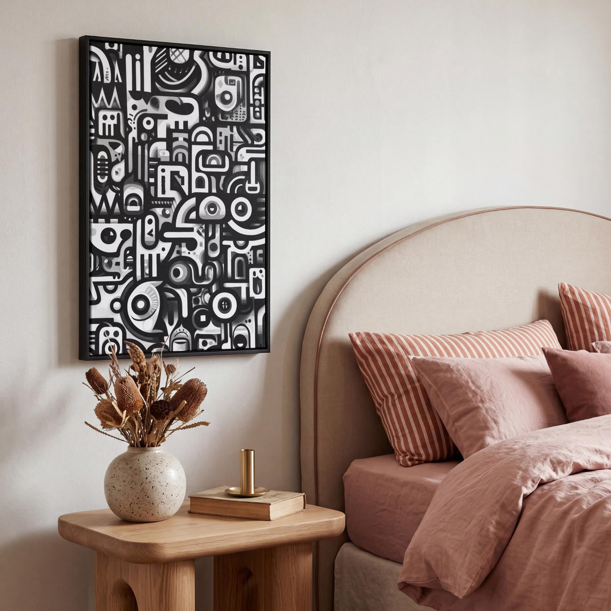LEINWAND Bilder mit Rahmen - Symbole - Abstrakt - Grafik - Schwarz - 40x60 - Schwarz, Textil (40/60cm) - MuchoWow