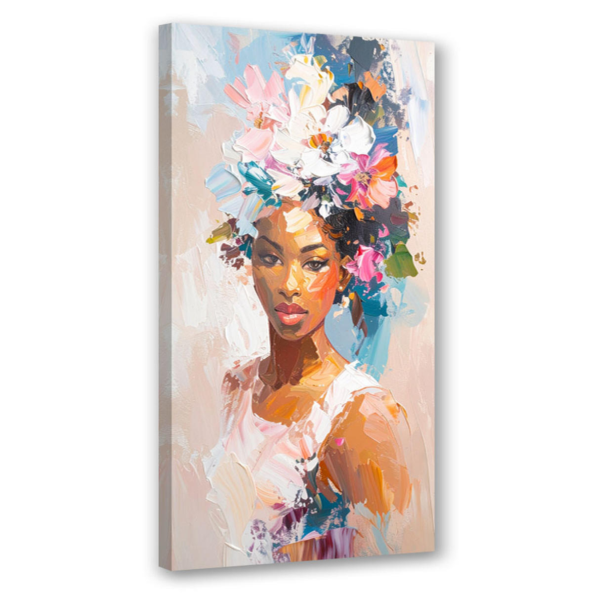 LEINWANDBILD Abstraktes Porträt einer Frau mit Blumen 50x100cm - Multicolor, Textil (50/100cm) - Feeby