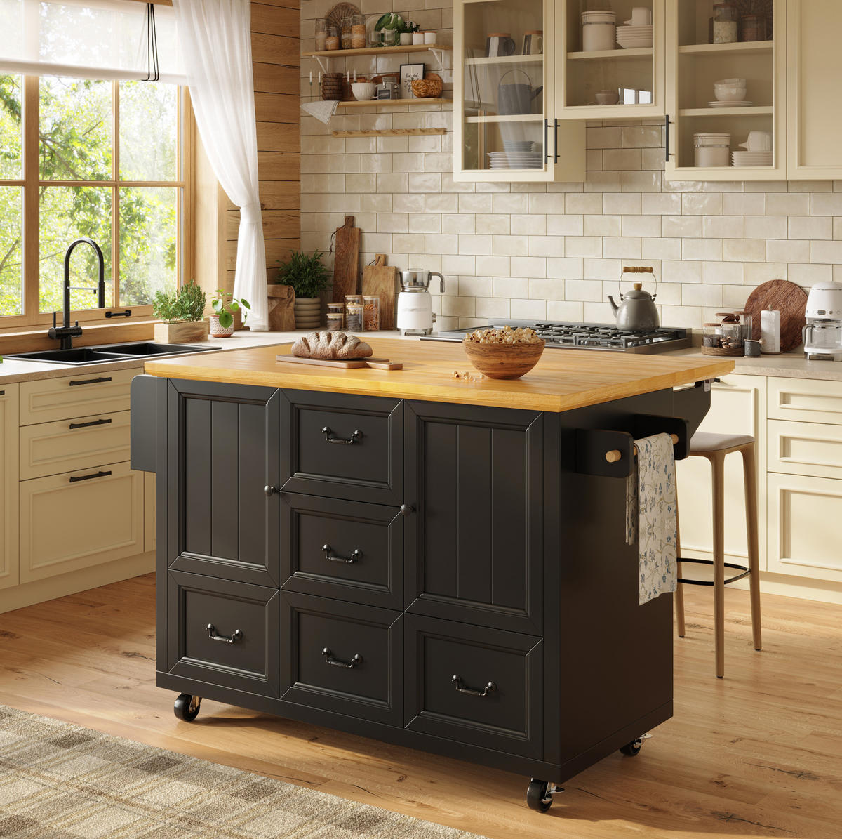 KÜCHENINSEL mit Klappdeckel 120 x 73 x 92,5 cm Schwarz - Schwarz, Metall (45/93/120cm) - Beauniv