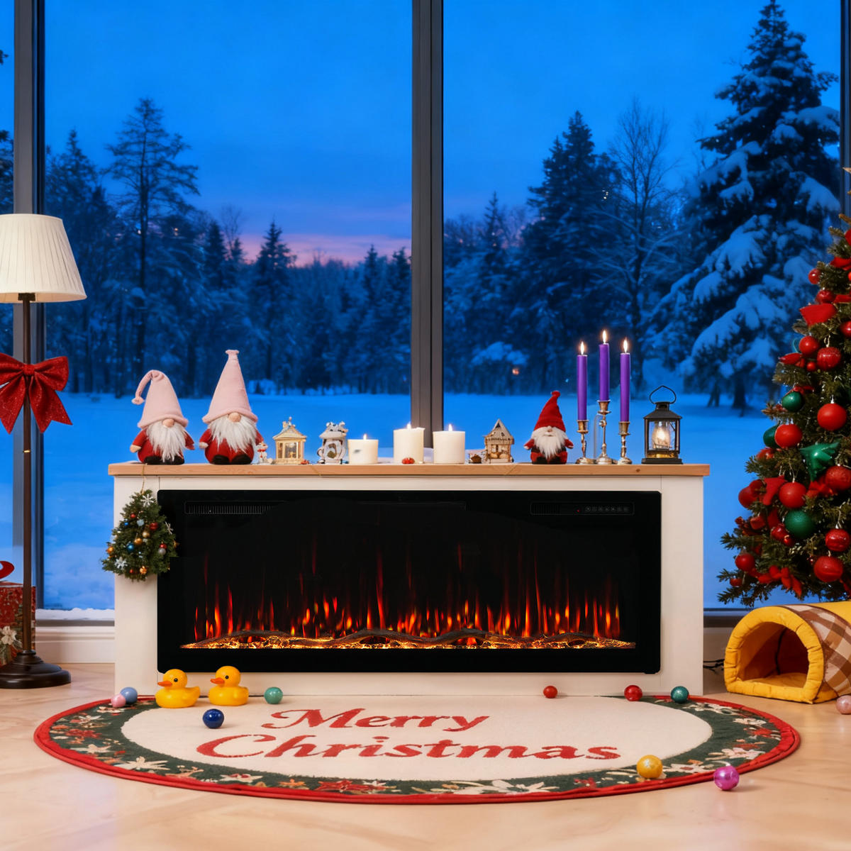 ELEKTROKAMIN mit Schrank, 1000W / 2000W Heizleistung,App-Steuerung - Weiß, Metall (127/46/11.3cm) - HOMAVO