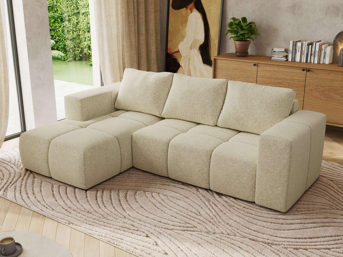 ROHOVÁ SEDAČKA MONIVA L - Krémová Strukturovaná látka - Levá Strana - černá/krémová, textil/plast (164/266cm) - MKS