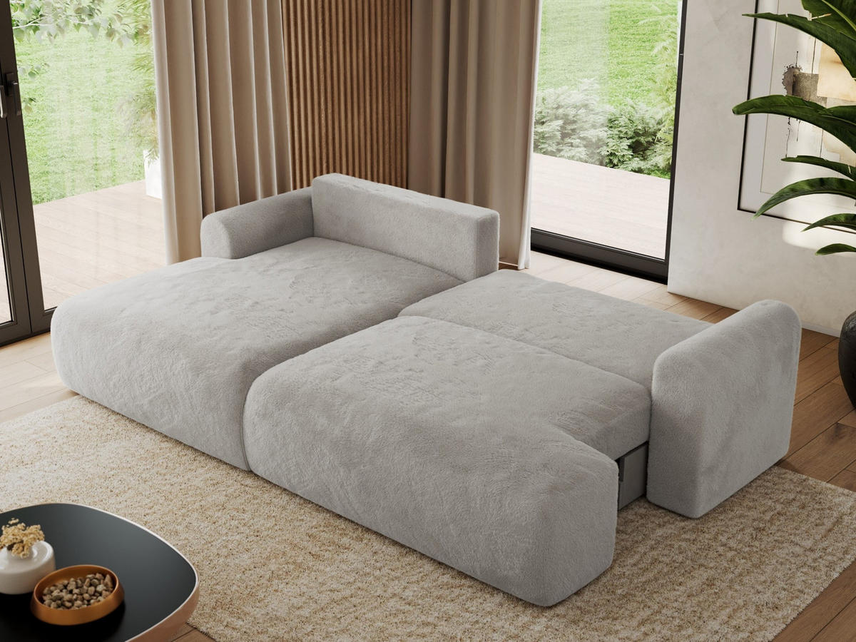ECKSCHLAFSOFA TONO L Hellgrau Plüsch - links - Hellgrau/Schwarz, Kunststoff/Textil (260/150cm) - MKS