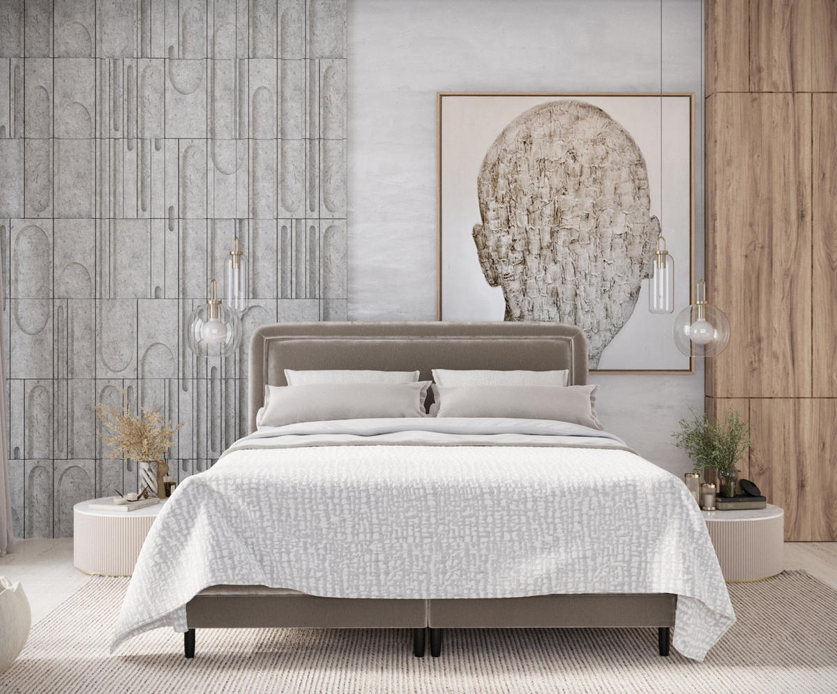BOXSPRINGBETT Dove Beige 160/200 cm mit Matratzen und Topper - Beige/Schwarz, Holz/Holzwerkstoff (160/200cm) - Maison de Reve