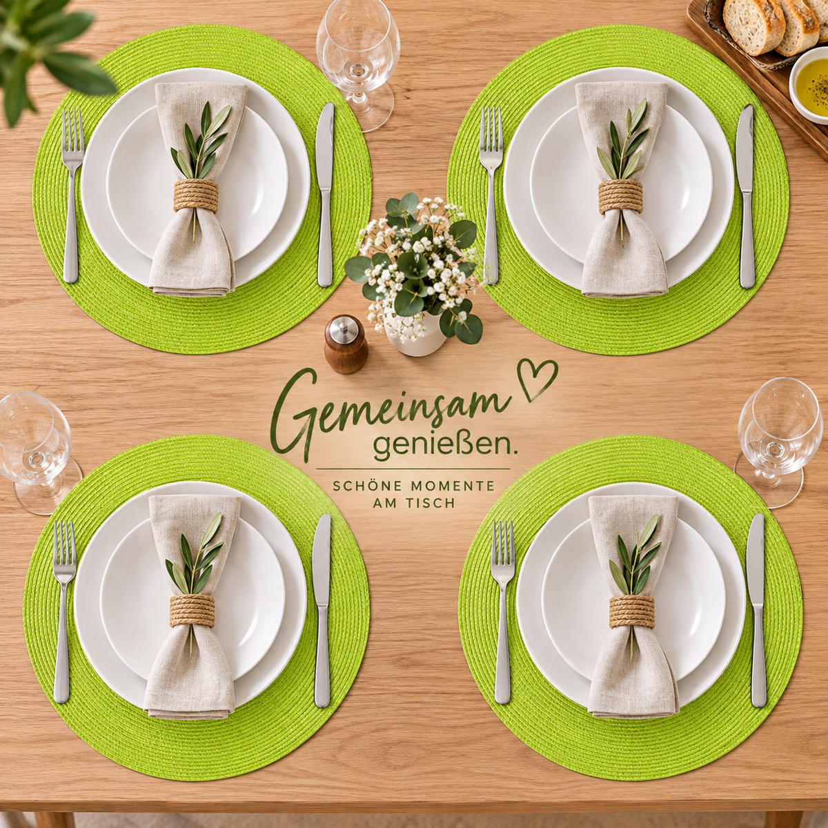 PLATZSET 4er Set Polypro Anis 35 cm rund - Limette, Kunststoff (35cm) - TiborTex