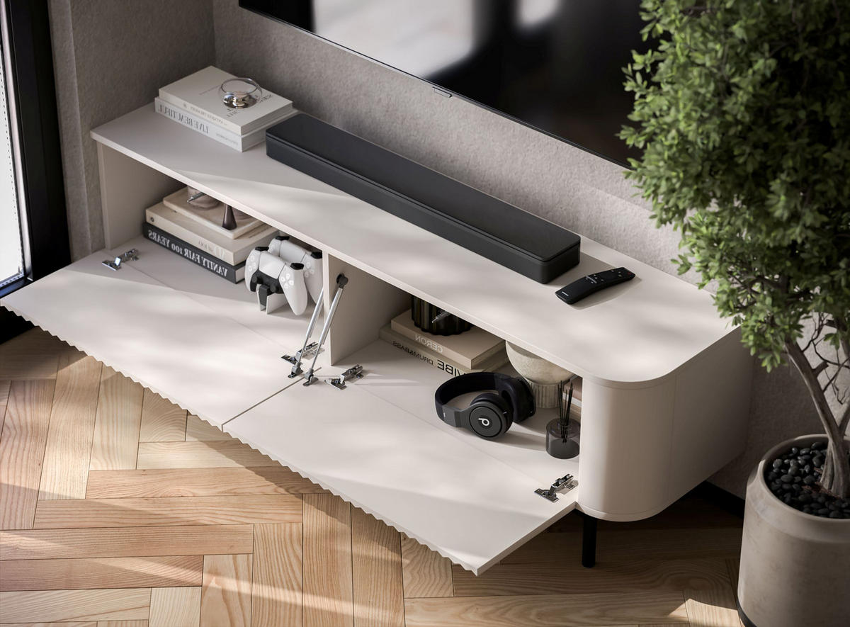 TV komoda Aurora mat kašmir 140 cm s crnim metalnim okvirom - boje kašmira/crna, drvni materijal/metal (140/44/35cm) - Meble Lindner