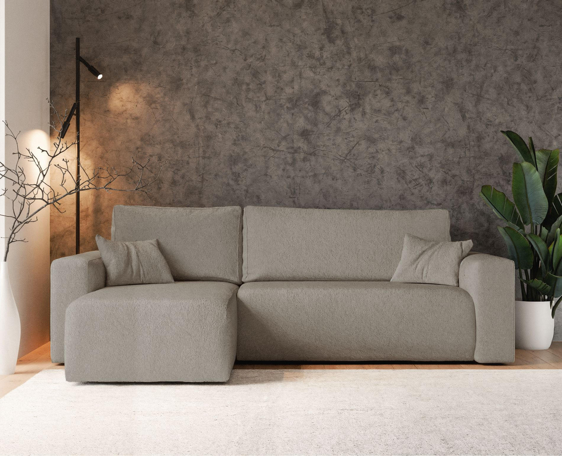 ECKSOFA Pianoni Hellbraun Bouclé-Bezug - Hellbraun/Schwarz, Kunststoff/Textil (244/140cm) - Selsey