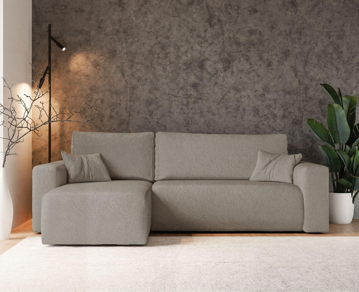 ECKSOFA Pianoni Hellbraun Bouclé-Bezug - Hellbraun/Schwarz, Kunststoff/Textil (244/140cm) - Selsey